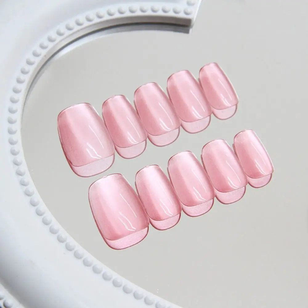 24 stücke Mode kurze Ballerina falsche Nägel glänzend rosa blau gefälschte Nials Katzenauge Französisch Nagels pitzen Frauen Mädchen