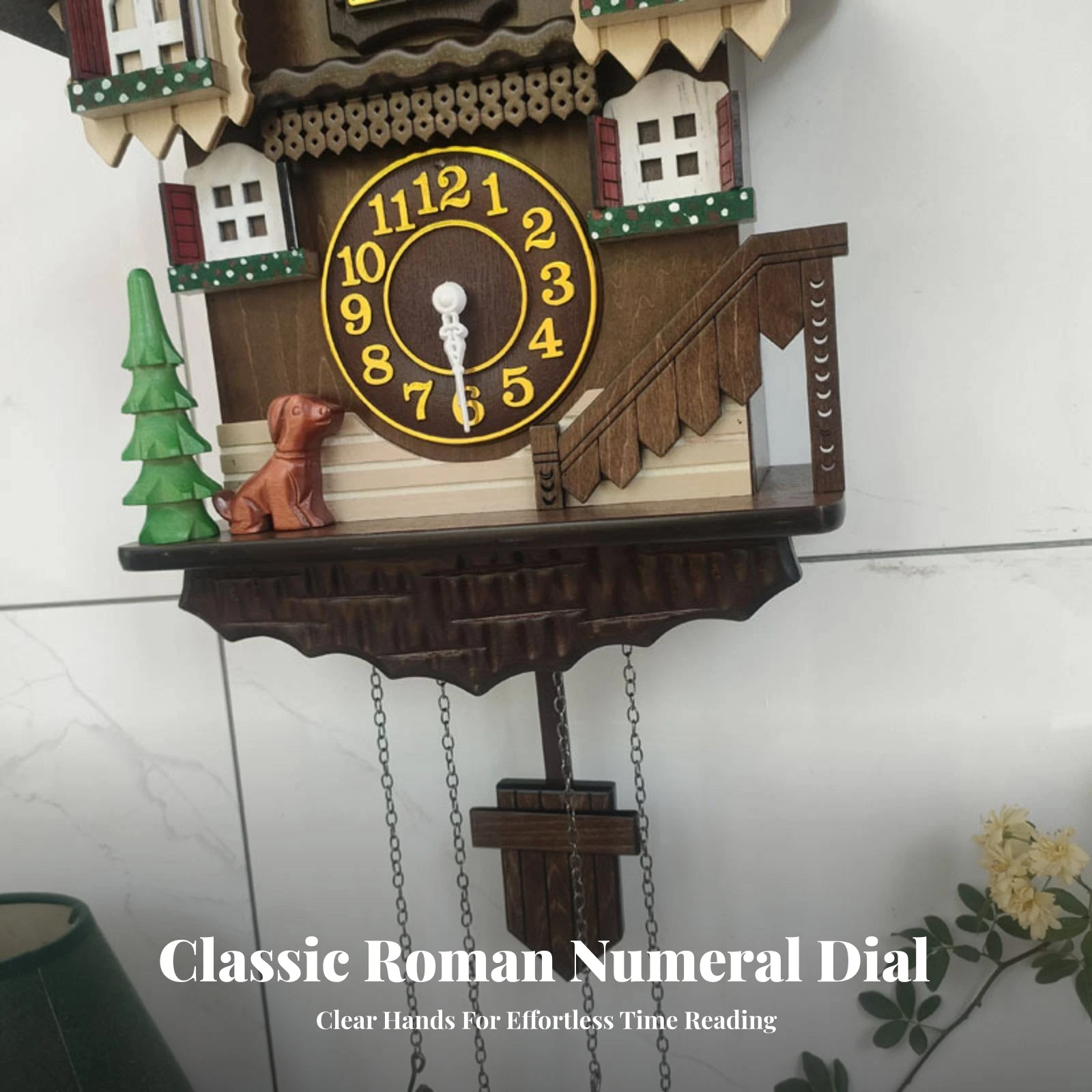 Black Woodland Cuckoo Clock Dark Wood finishTone Wooden Decoration Home Decor Beige Front Panels Chalet-Shaped Cuckoo Clock