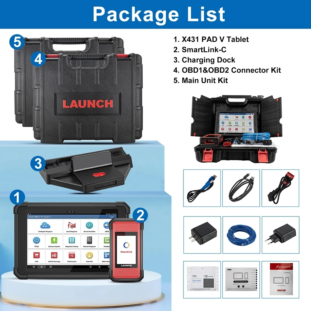 LAUNCH X431 PAD V elite Diagnostics Tool ECU Online Reprogramming J2534 Tool Coding Topology Map Active Test PRO5 PAD VII auto