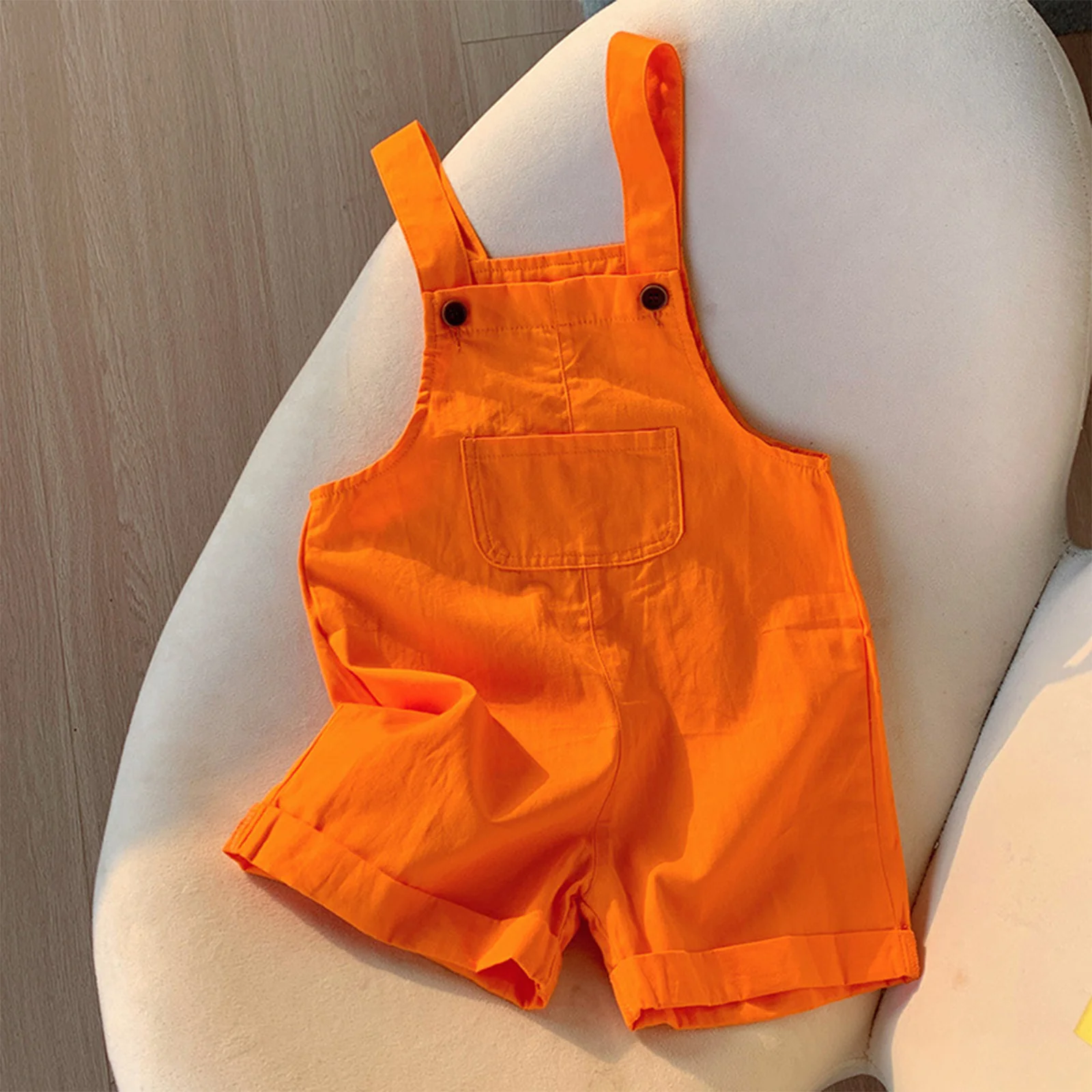 Toddler Boys Girls Summer Sleeveless Overalls Shorts Cotton Pocket Suspender Romper Solid Casual Loose Jumpsuit Children Clothes