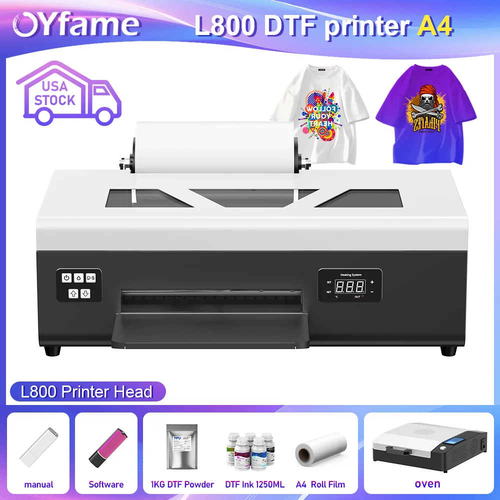 OYfame-Imprimante Epson XPfemale L800 DTF, appareil d'impression directe sur film A4, transfert de chaleur, pour t-shirt