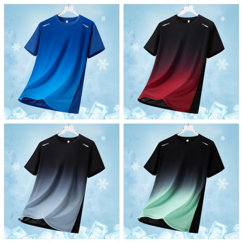 

Men's Trendy Tie Dye Round Neck T-shirt for Outdoor Cycling Sweat Absorbing and Quick Drying Ice Silk Short Sleeved T-shirt