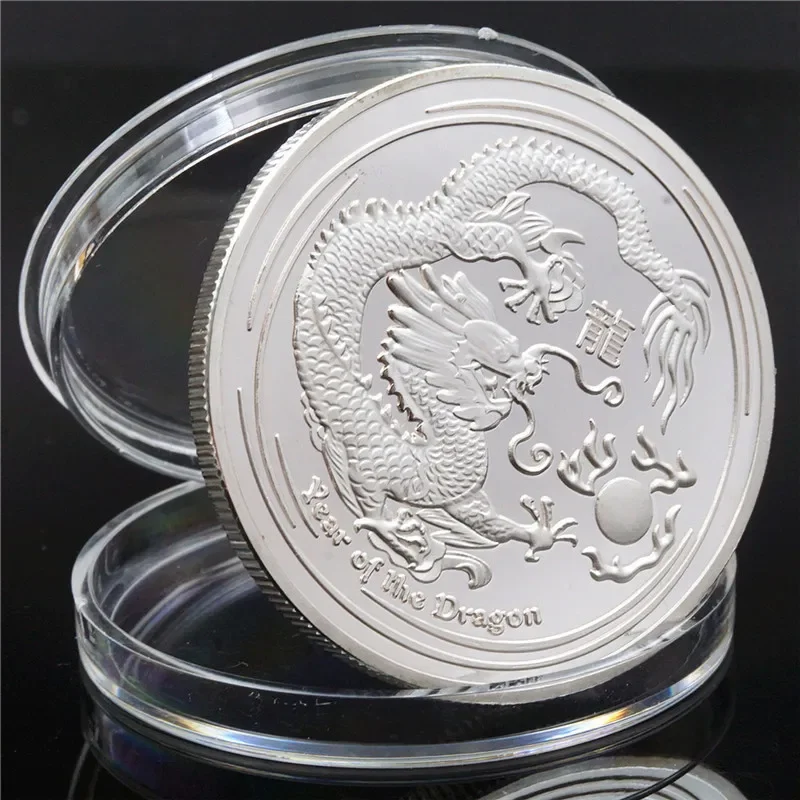 2012 Silver glating Collectible Coin For Luck Tuvalu Dragon Animal Commemorative Coins New Year Decorative Souvenir