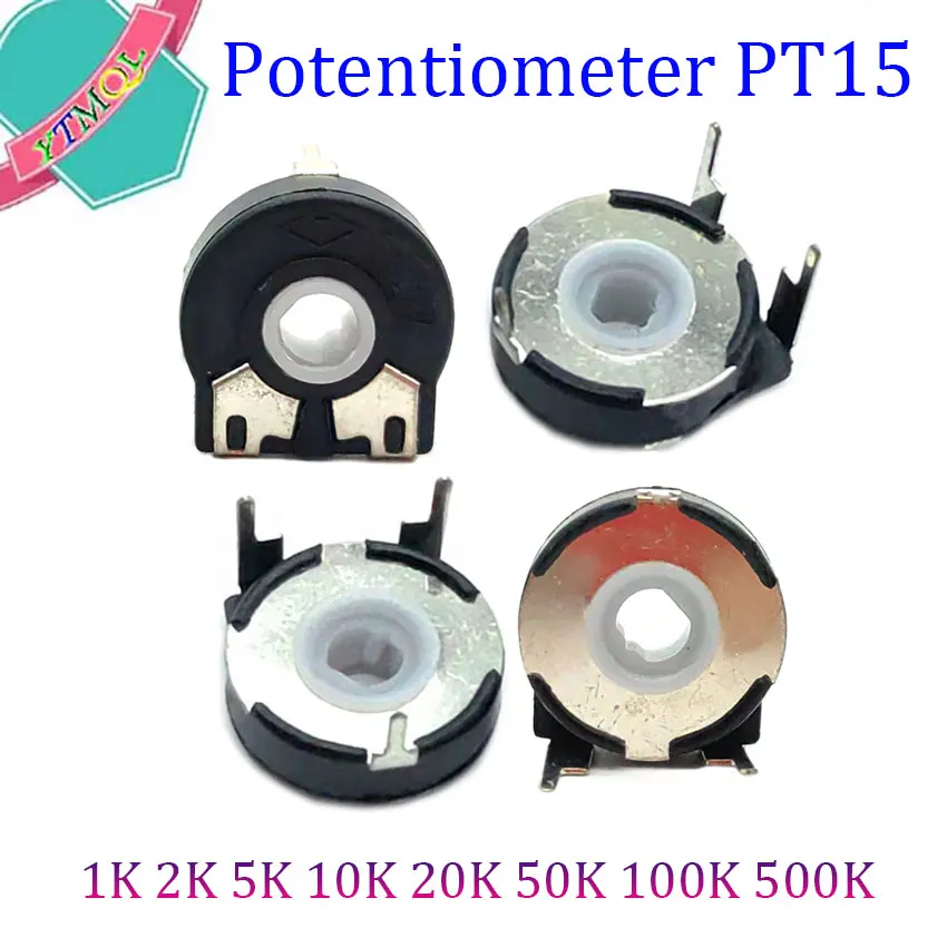 5pcs PT15 Adjustable Resistor 1K 2K 5K 10K 20K 50K 100K 500K Elliptical Hole Horizontal Potentiometer