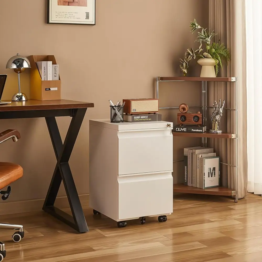 Assembled Locking Metal Filing Cabinet with Anti-Tip Wheels, Quiet Slide, Heavy-Duty, Suitable for A4/Legal, Home Office, Matte