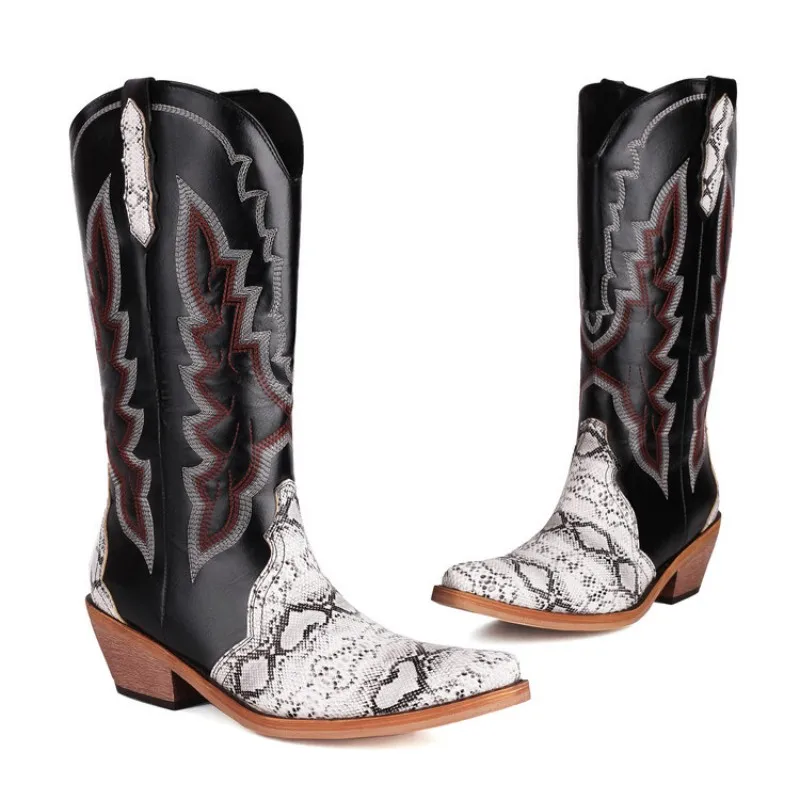 

SHOFOO shoes Fashionable women's high heels boots. About 5cm heel height. Mid calf women's boots. Embroidered boots. 35-46