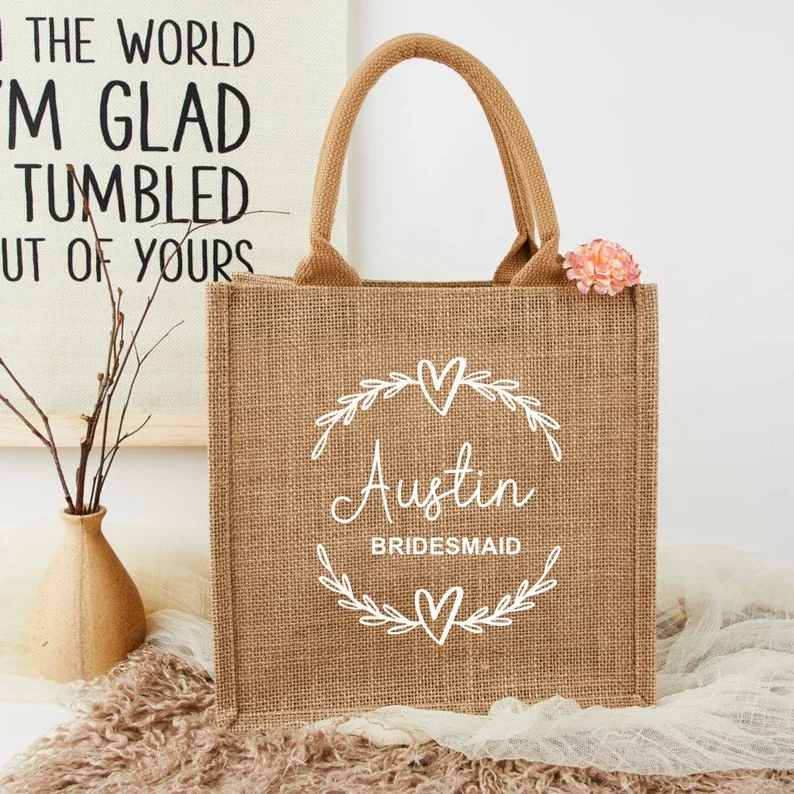 Personalised Beach Bag Personalized Name Bag Jute Beach Bags Flower Girl Wedding Party Market Shopping Bags for Women Custom Bag