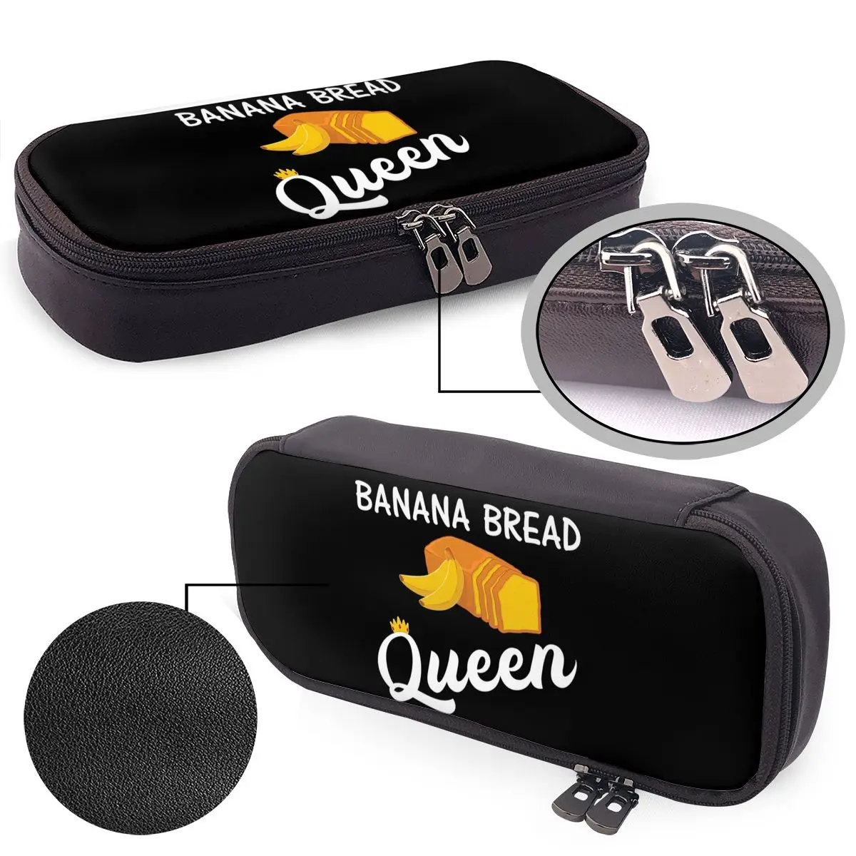 Baking Banana Bread Queen Leather Pencil Case for Boy Girl School Pen Box Pencil Bag Stationery Supplies Pen Holder Bag