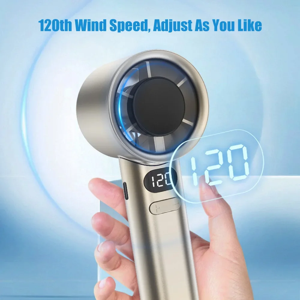 Mini Handheld Turbo Fan - 120 Adjustable Speeds with Digital Display, Compact & Powerful for Outdoor Activities, Office & Travel