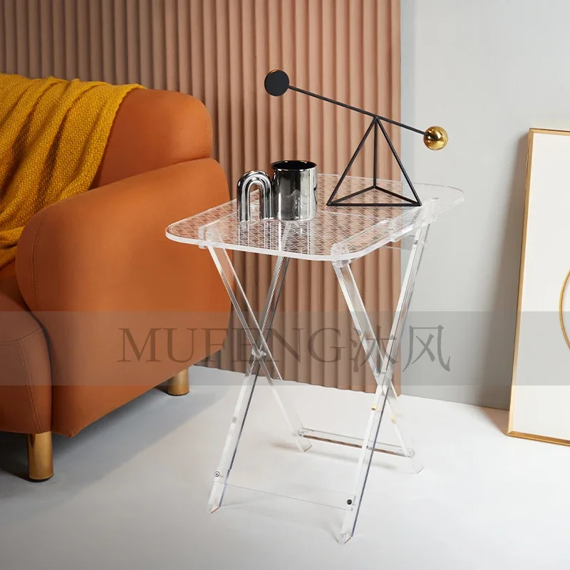 Grid Acrylic Transparent Folding Table Living Room Sofa Side Table Small Coffee Table Corner Table Designer Furniture