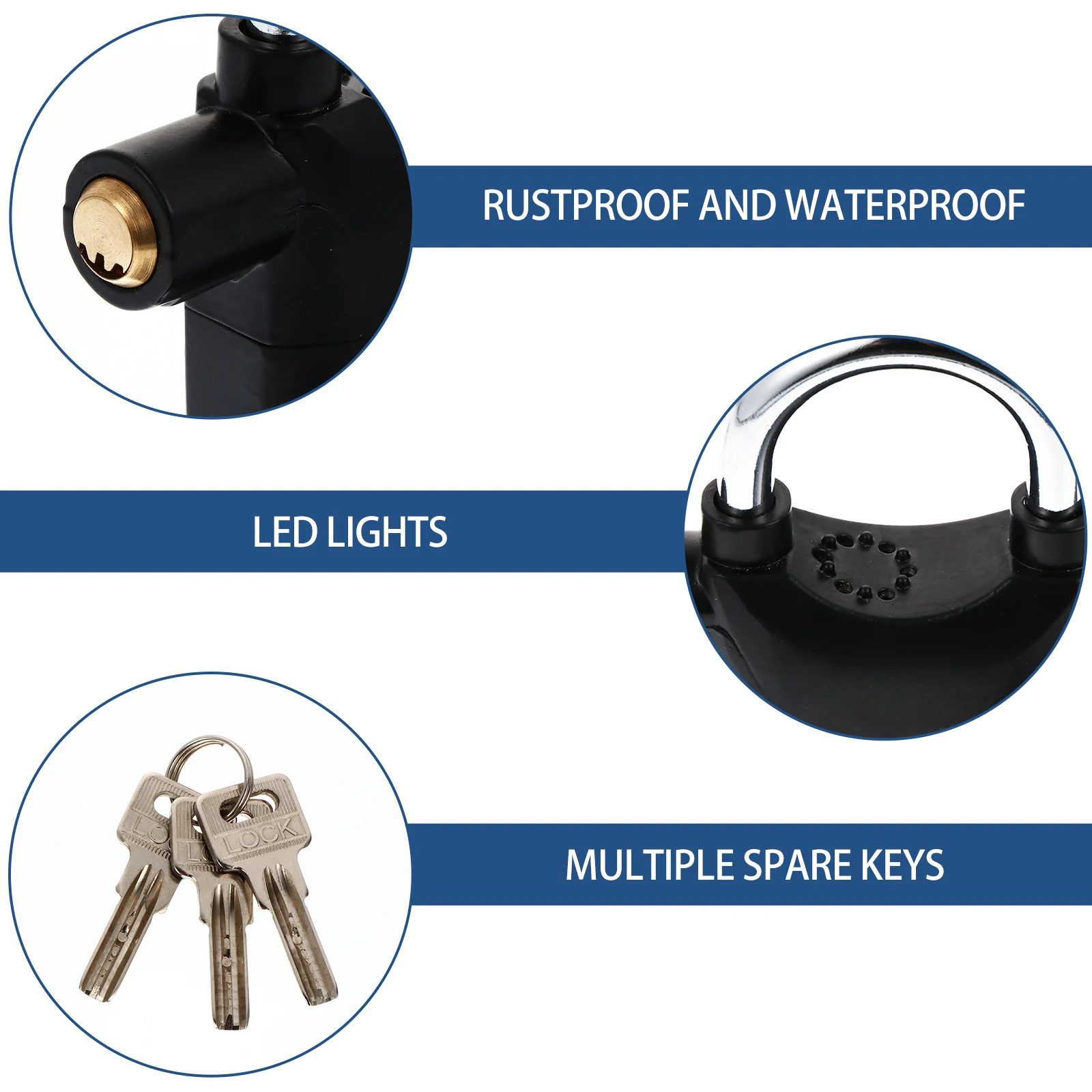 

1pc Alarm Padlock Anti-Theft Lock For Bike Scooter Motor Mini Security Lock With Key Portable Universal Black