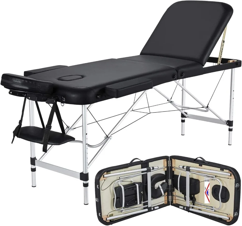 

BestMassage Portable Massage 3 Folding 73 Inch Height Adjustable Aluminium Salon Carry Case Tattoo Table Facial Bed Hold