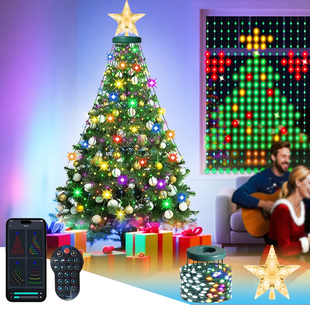 RGB LED Smart Christmas Tree Lights Multicolor Fairy Bluetooth App Control Lamp  For Bedroom Christmas New Year Decoration