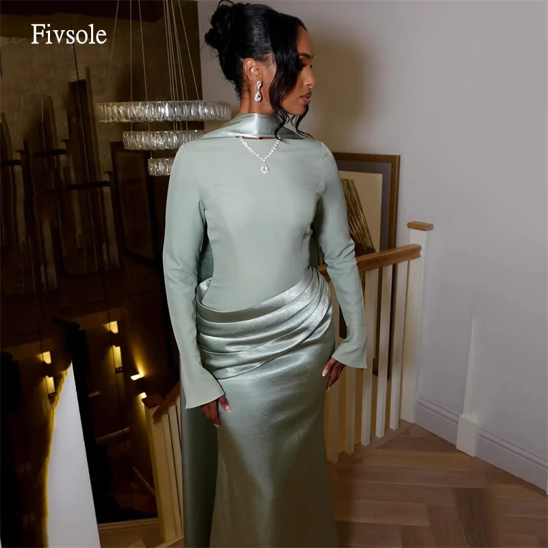 

Fivsole Classic High Neck Mermaid Prom Gowns Long Sleeves Party Gown Floor Length Evening Dress vestidos de gala Customized