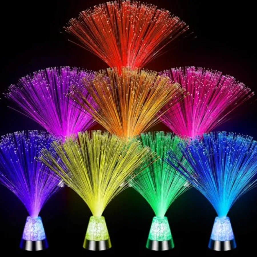 

8 Pieces Fiber Optic Lamp with Crystal Base 14inch Multicolored Sensory Lights Centerpiece Changing USB Battery Powered Fiber O