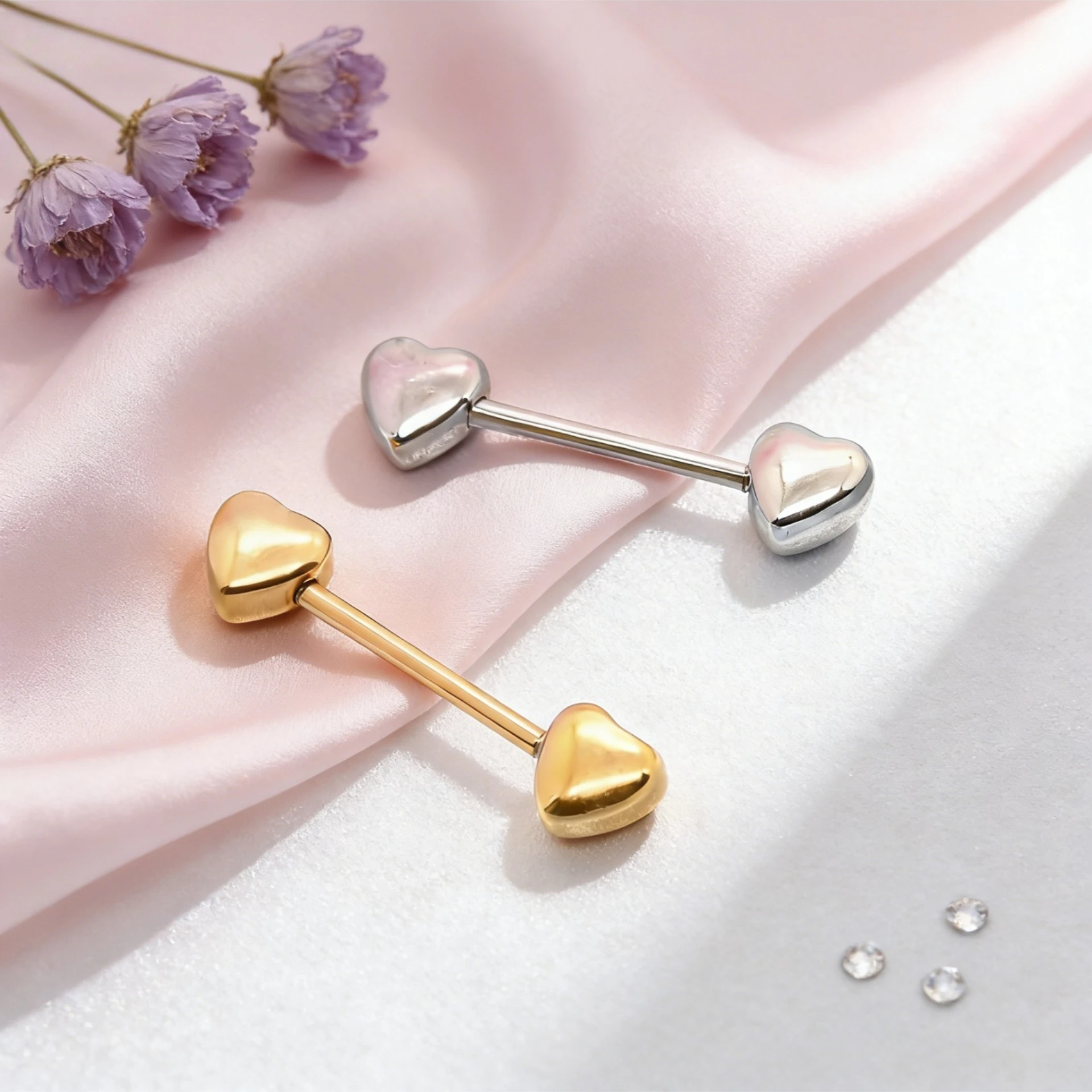 

1Pc Trendy Fresh Sweet Stainless Steel Heart Shaped Tongue Stud Unique Design Body Piercing High Quality Gift