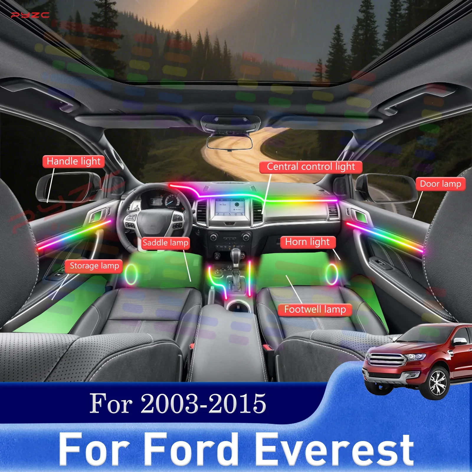 

Для Ford Everest для 2003-2015 гг., комплект наружных ламп для салона автомобиля, RGB, 64-цветные светодиодные лампы для надежной установки