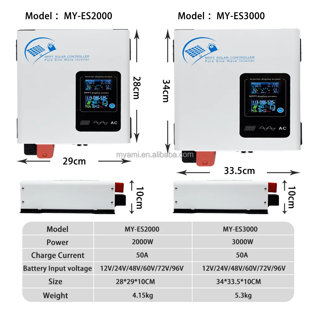 Myami 1000w 2000w 3000w Hybrid Inverter System 1.3kw 2.3kw 3.3kw 60a 100a Mppt 12v 24v 48v Solar Panel Dc To Ac Power Inverter