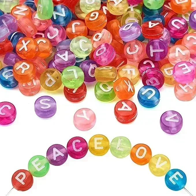 100/200/300/500pcs Acrylic 26 A-Z Letter Beads Transparent Colorful Alphabet Beads for Jewelry Making DIY Bracelet Accessories