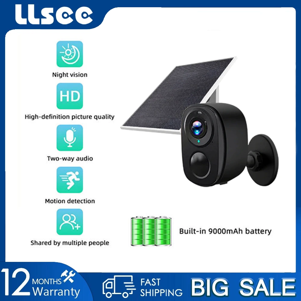 

LLSEE 4MP 2K Built-in WiFi wireless security camera, no plug-in required, motion detection, weatherproof.