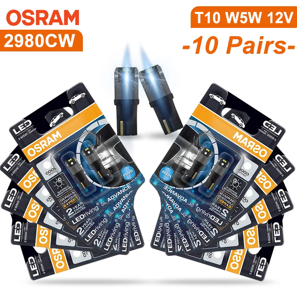 OSRAM СВЕТОДИОДНЫЙ T10 6000K 12V W5W 194 LEDriving SL Advance 6000K, белые лампы для чтения автомобиля, Φ 1,5 W 2980CW