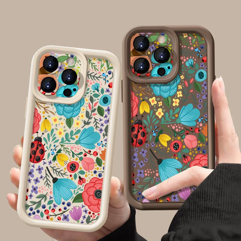 

Чехол для iPhone 17 16 15 14 Pro Max 15 14 Plus 13 12 Pro Max 11 16e 17 Air Ladybug Flowers Print Мягкий силиконовый чехол из ТПУ для телефона