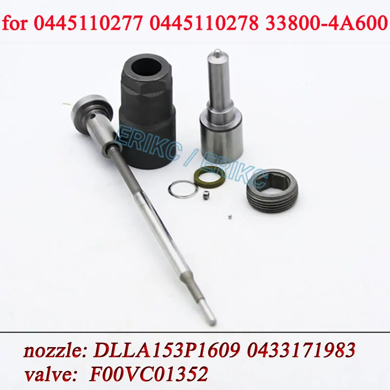 

0445110278 Diesel Injector Rebuild Kit Nozzle DLLA153P1609 0433171983 Fuel Valve F00VC01352 for HYUNDAI 33800-4A600 0445110277