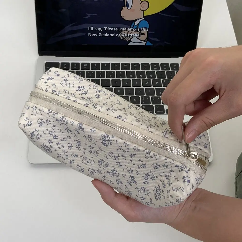 Cute Floral Print Pen Bag Large Capacity Multifunctional Stationery Bag Stationery Organizer School Office