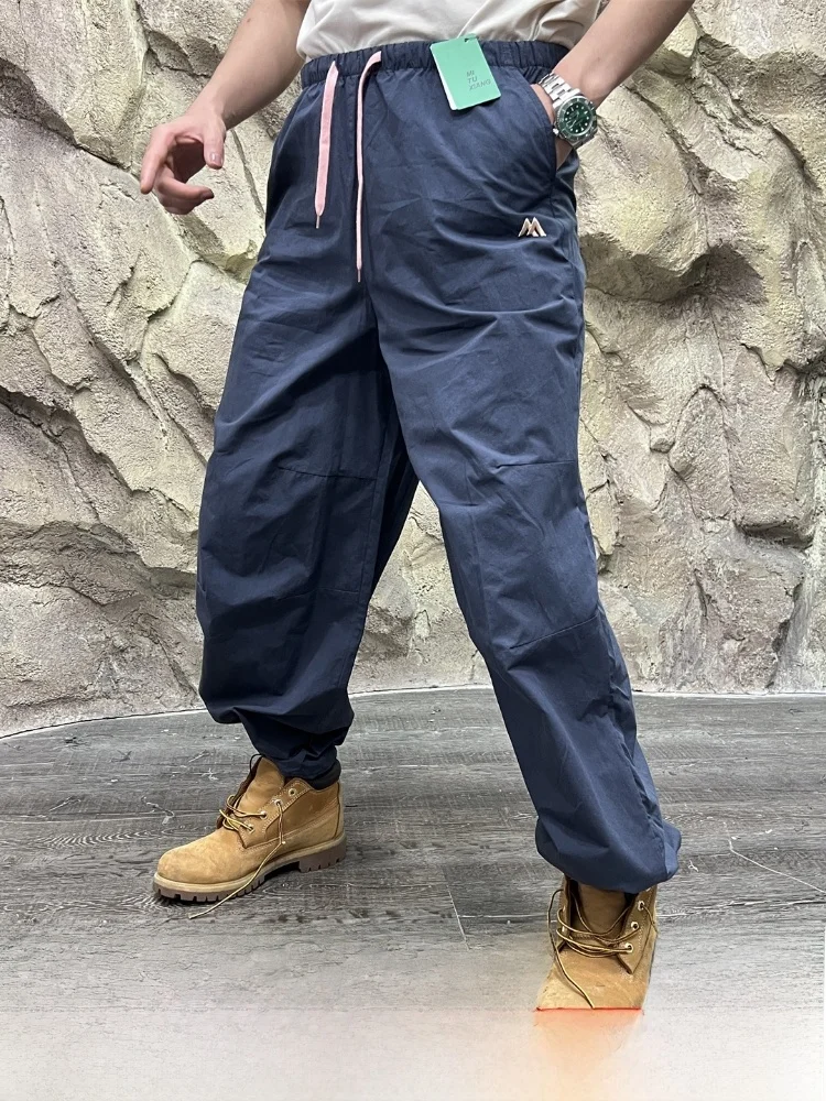 

Свободные повседневные брюки, мужские брюки из чистого хлопка с завязками, осень-зима, уличные брюки с прямыми штанинами, дышащие удобные повседневные брюки