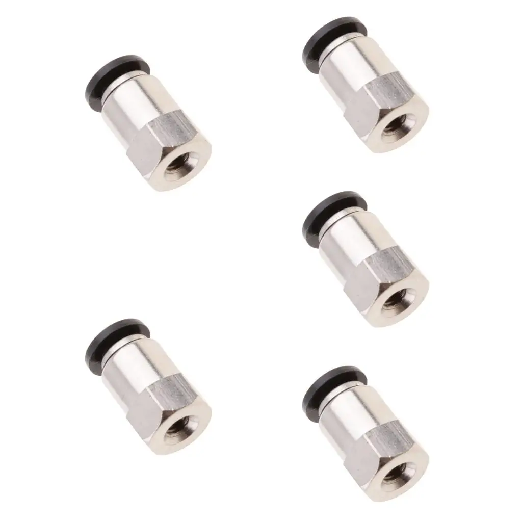 5 Pieces Metal Pneumatic Push-In Fittings Connectors - Air Water Hose Tube Pipe