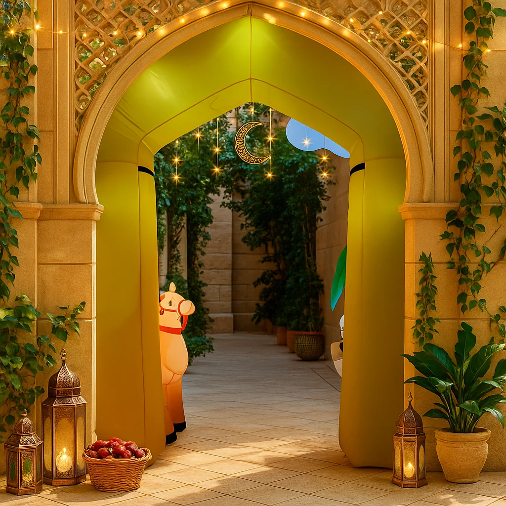 10피트 라마단 무바라크 아치형 풍선 장식, 별, 야자수, 기도하는 사람, 낙타, 이슬람 용품, 라마단 야외용 풍선