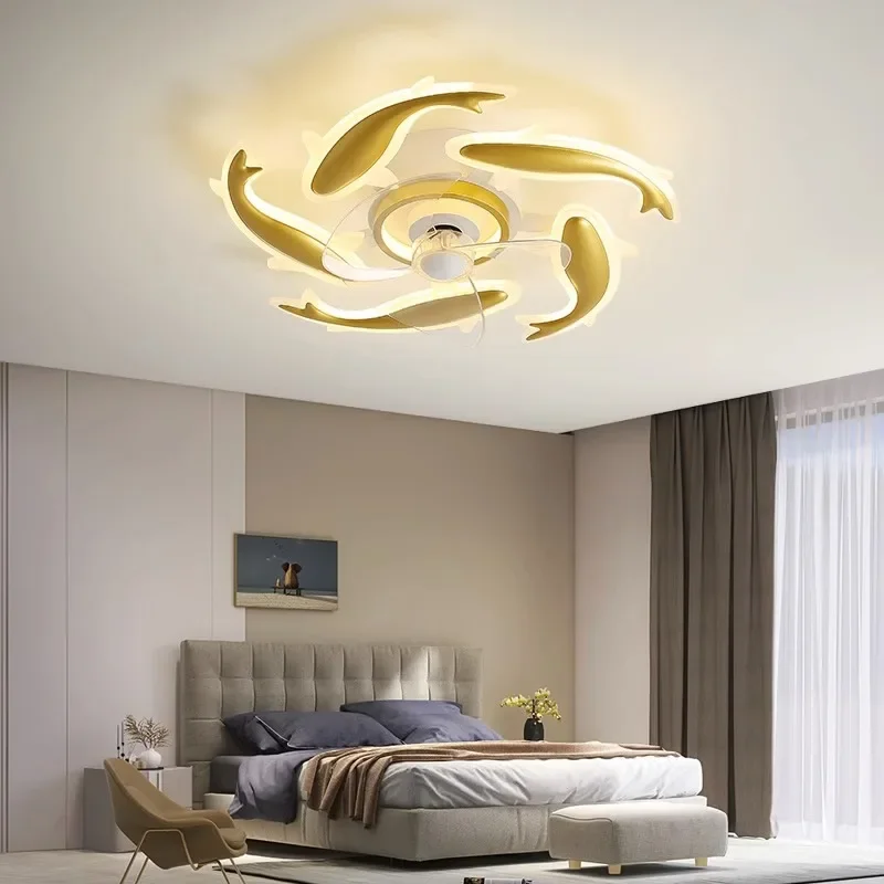 Imagem -02 - Modern Gold Led Teto Fan Light Decoração do Quarto Sala de Jantar Ventiladores de Teto com Luzes Lâmpadas de Controle Remoto