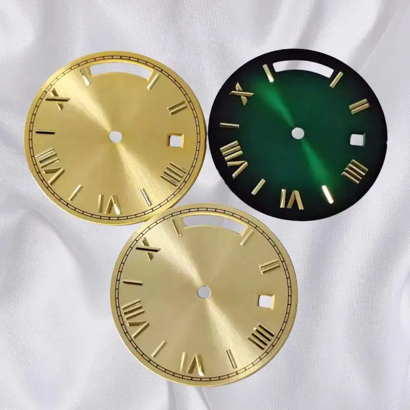 30.8mm Watch Dial Day Date Gold Green Roman Scale R Dial Hands 8285 Watch Faces Fits for 8285 Movement Parts
