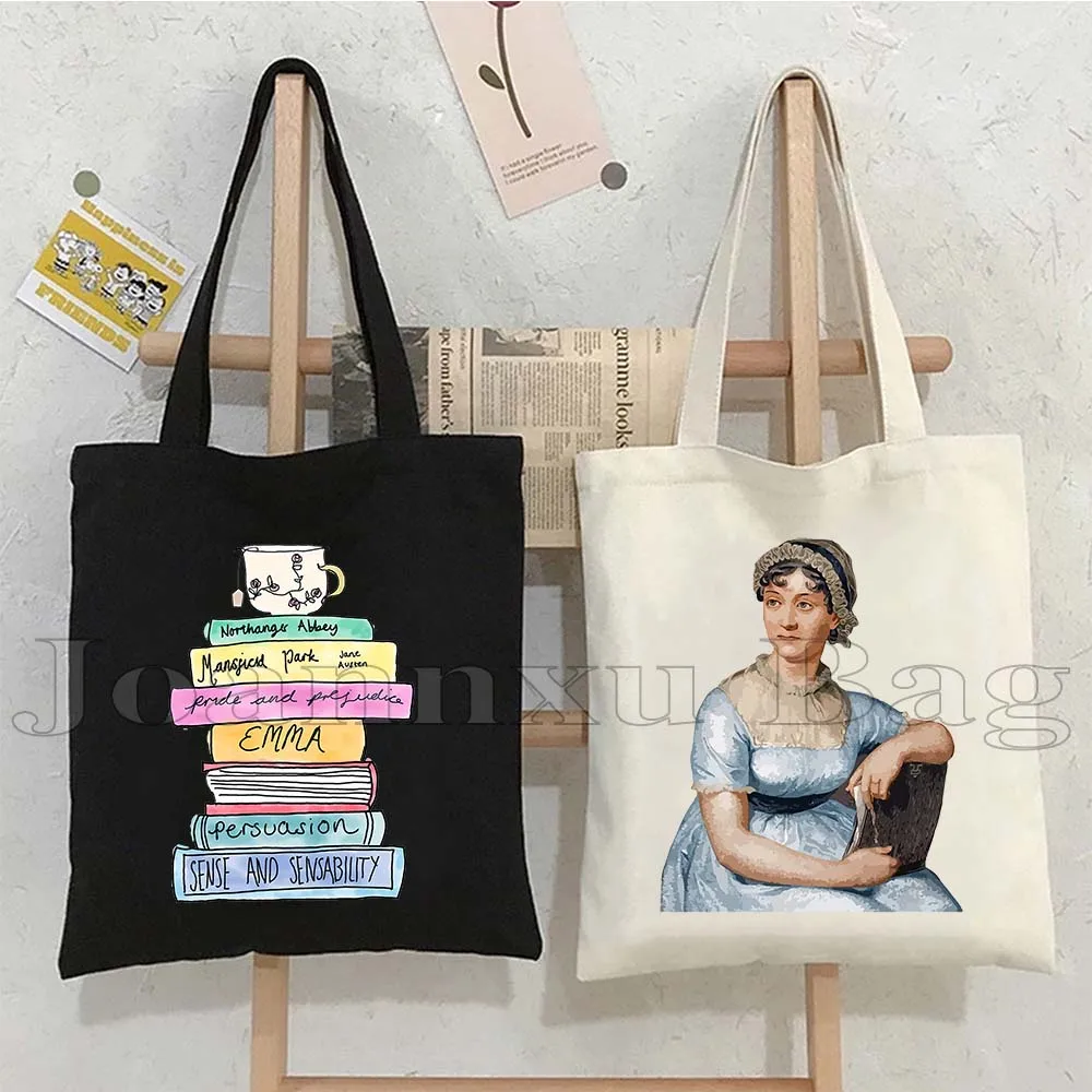

Pride and Prejudice Romantic Novel Obstinate Headstrong Girl Tote Bag Jane Austen Quotes Books Stack Bookshelf Reading Handbag