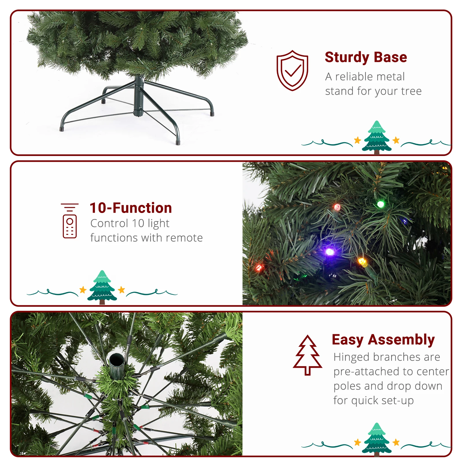 7.5ft Pencil Shape Automatic Tree Structure PVC Material 1090 Round Heads 350 Lights Warm Color With Colorful 10 Modes, Christma