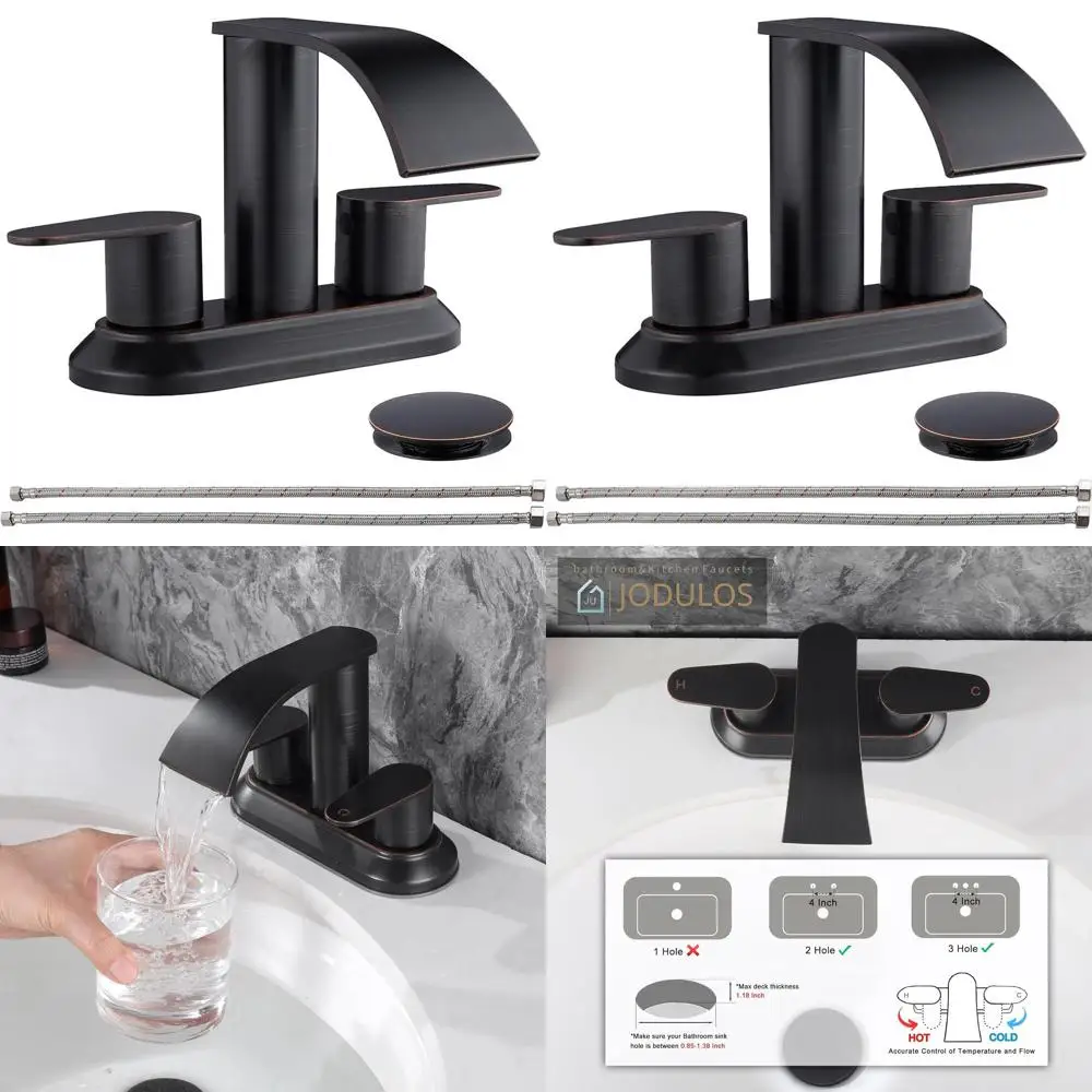 

4 Oil Rubbed Bronze Centerset Faucet with Pop-Up Drain, Suitable for RV and Vanity Sinks, JU-DE-201-ORB