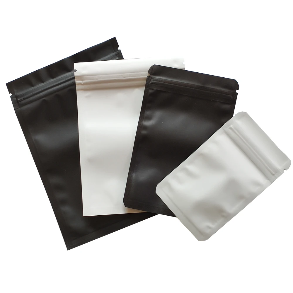 Grube 50 sztuk Matowy Czarny Biały Zapachoodporny Zip Lock Plastikowa Torba na Żywność W proszku Torebka Aluminiowa Folia Mylarowa Zgrzewane Torby Zip