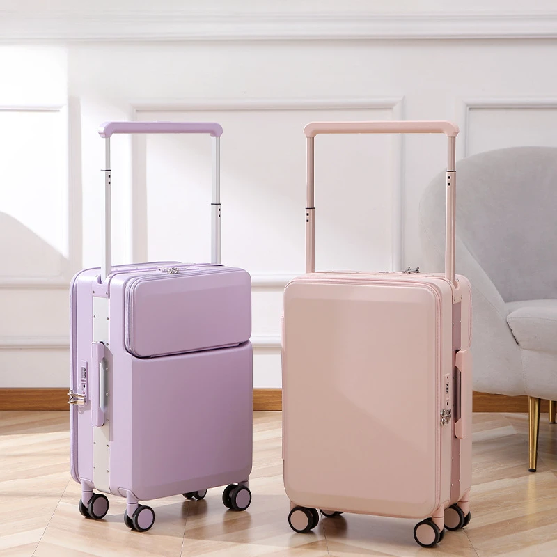 New Wide Pull Rod Luggage for Women Side Opening 20 Inch Boarding Suitcase with Front Opening Lid Travel Password Suitcase 25