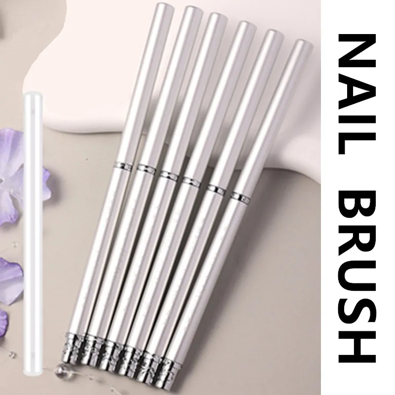 1/6 قطعة مزدوجة الرأس مقبض معدني فرشاة الأظافر بطانة فرشاة اللوحة القلم فرشاة جل كريستال مسمار الفن مانيكير #4