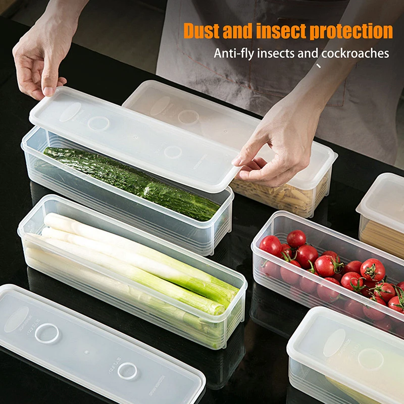 Airtight Plastic Food Storage Containers With Lids For Kitchen Pantry Organizer Long Rectangular Box For Cereal Pasta Vegetables