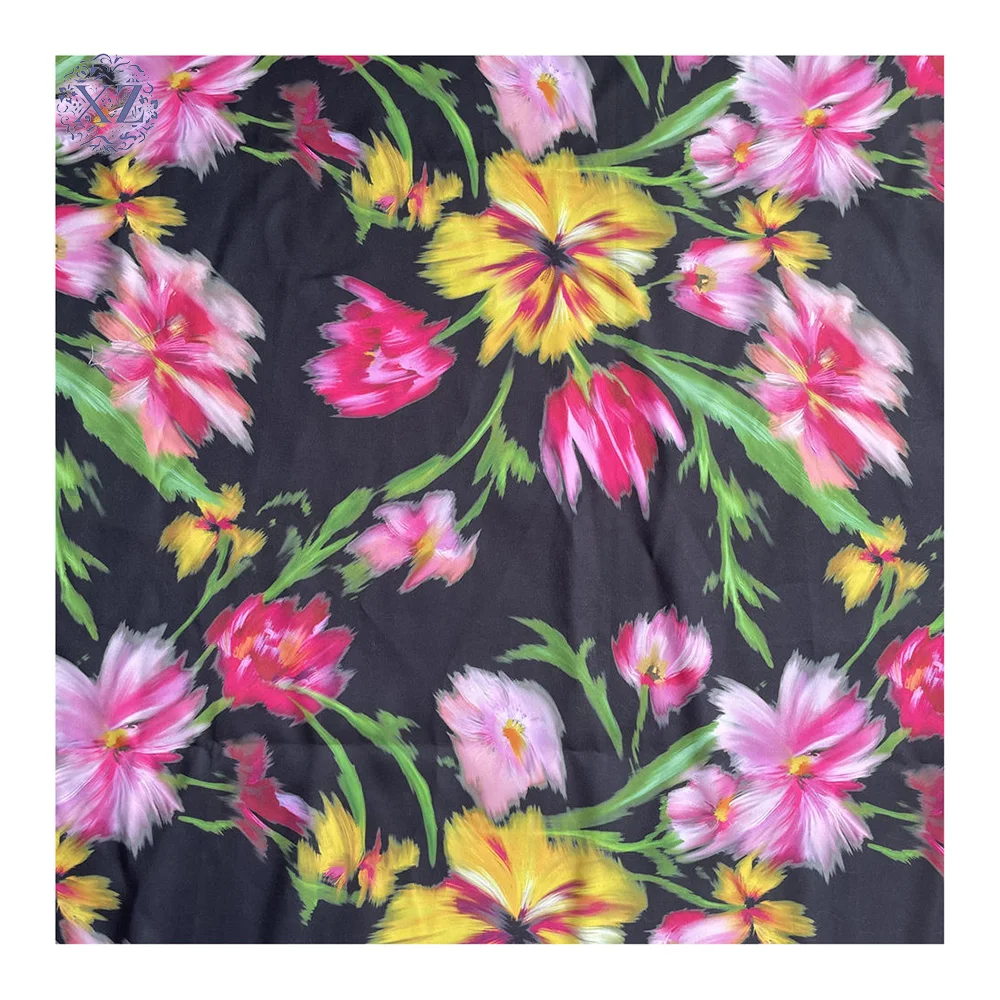 

Customized Woven Bright Color Flower Print Wool Peach Fabric 100 Polyester Fabric Printed For Garment