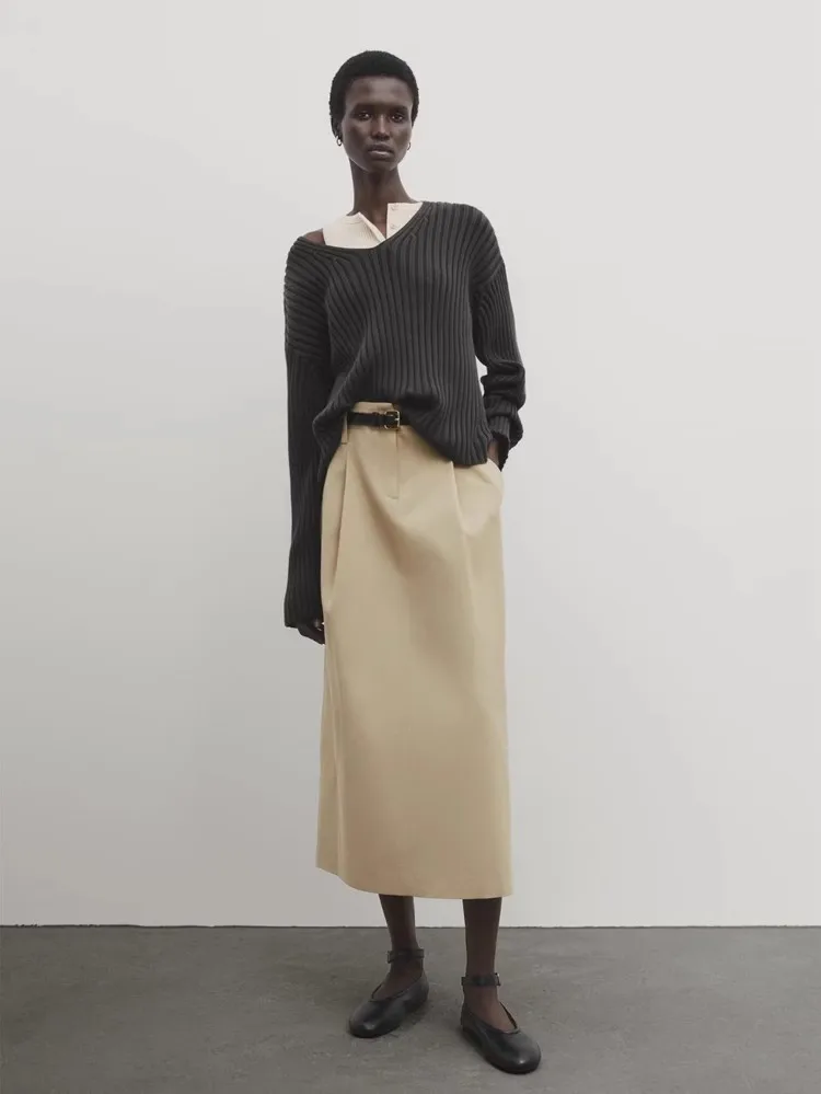 Nieuwe 2024 Vrouwen Halflange Rechte A-lijn Rok Commuter Sle Ba Slit Hoge Taille Polyester Vezel Ol Faion Rok