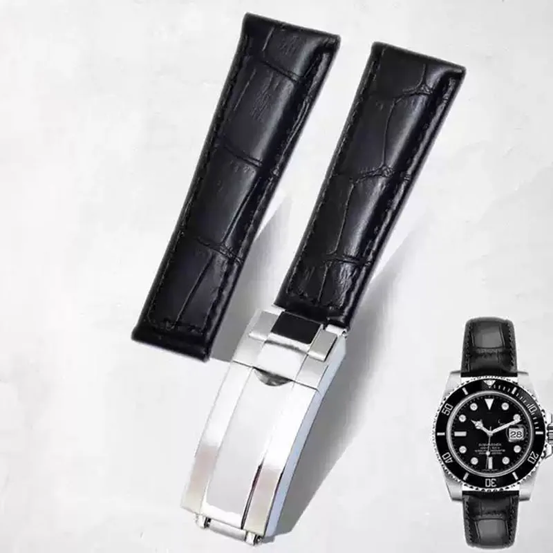 

20mm Genuine Leather Watch Strap for Rolex Daytona Submariner Black Green Water Ghost Watch Accessories Men watchbands