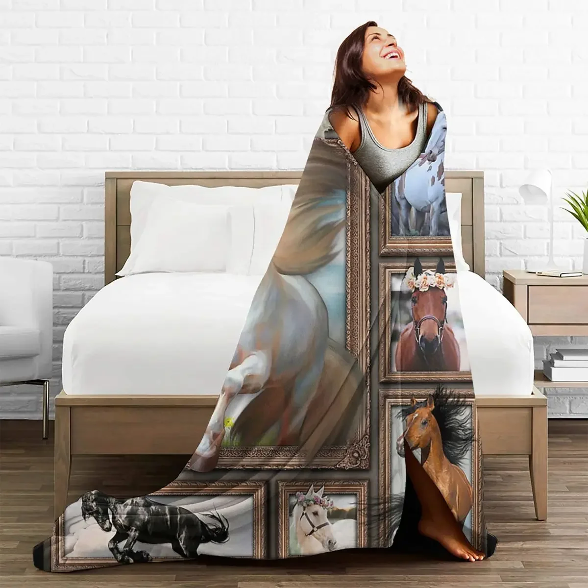 

Baby Blankets Horses Best Gift For Horse Lover Velvet Summer Animal Plaid Super Throw Soft Blanket for Home Car Rug Piece