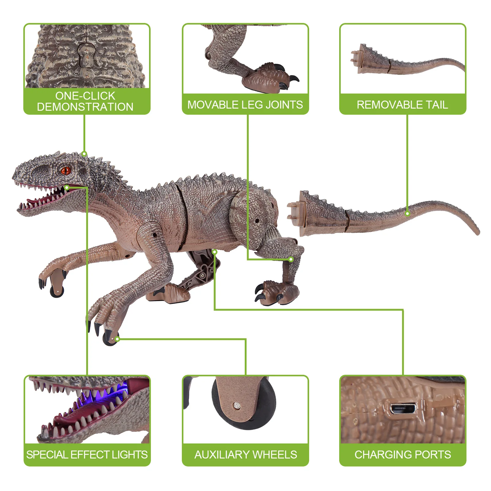 Brinquedos De Dinossauro De Controle Remoto, LED Light Up, Roaring Sound, 50 Folhas Dinossauro Adesivos, Aniversário Perfeito, 2.4G