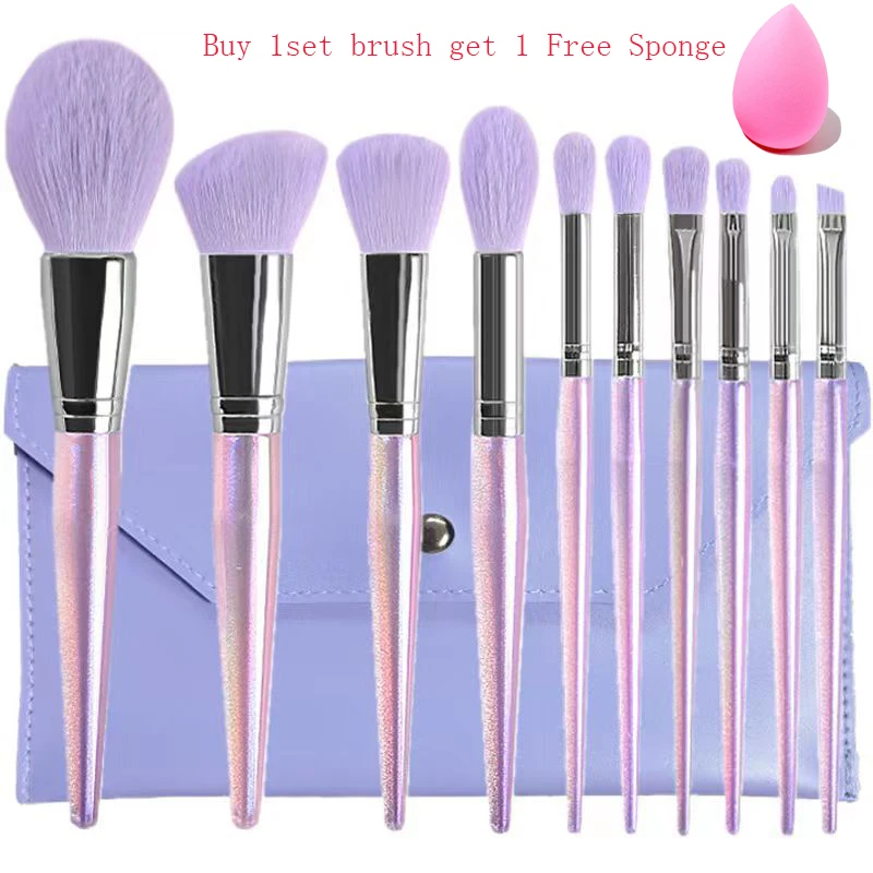 

10 Pcs/set Fashion Makeup Brushes Sets Eye Shadow Powder Foundation Highlighter Eyebrow Brush Professional Tool, get Free Sponge