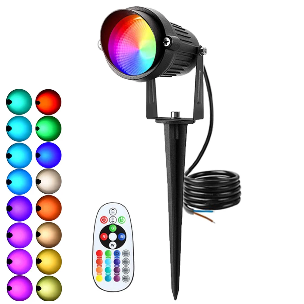 RGBW LED-landschapsverlichting 10W kleurverandering landschapslicht met afstandsbediening 110V 220V IP65 waterdichte buitenspots met spike