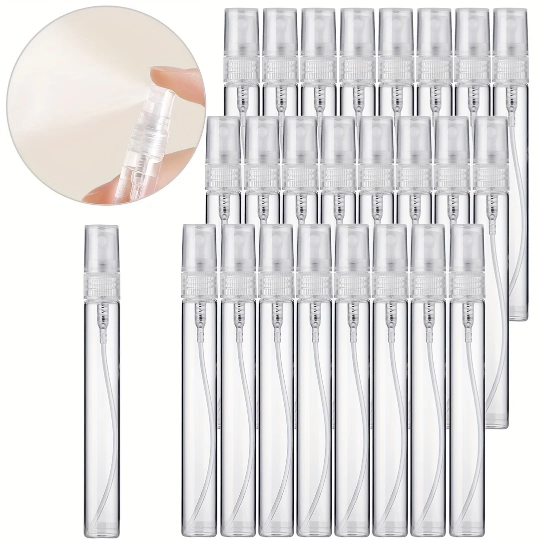 25pcs 10ml Refillable Empty Portable Glass Spray Bottle with Plastic Nozzle Pocket Spray Perfume Bottle - Travel Accessories