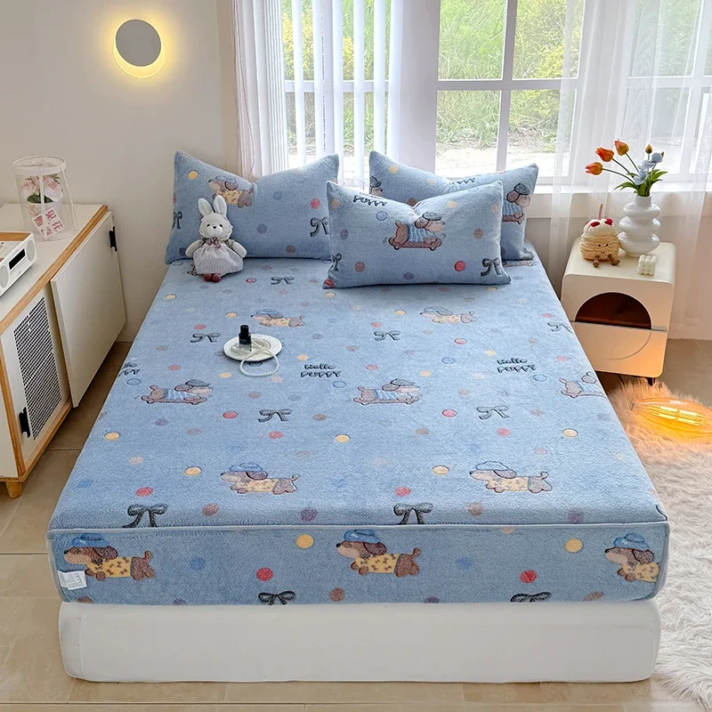 

Winter Super Soft Fleece Bed Sheets Cartoon Fitted Sheets for Bed sabanas para cama Queen Thick Flannel Mattress (No pillowcase)