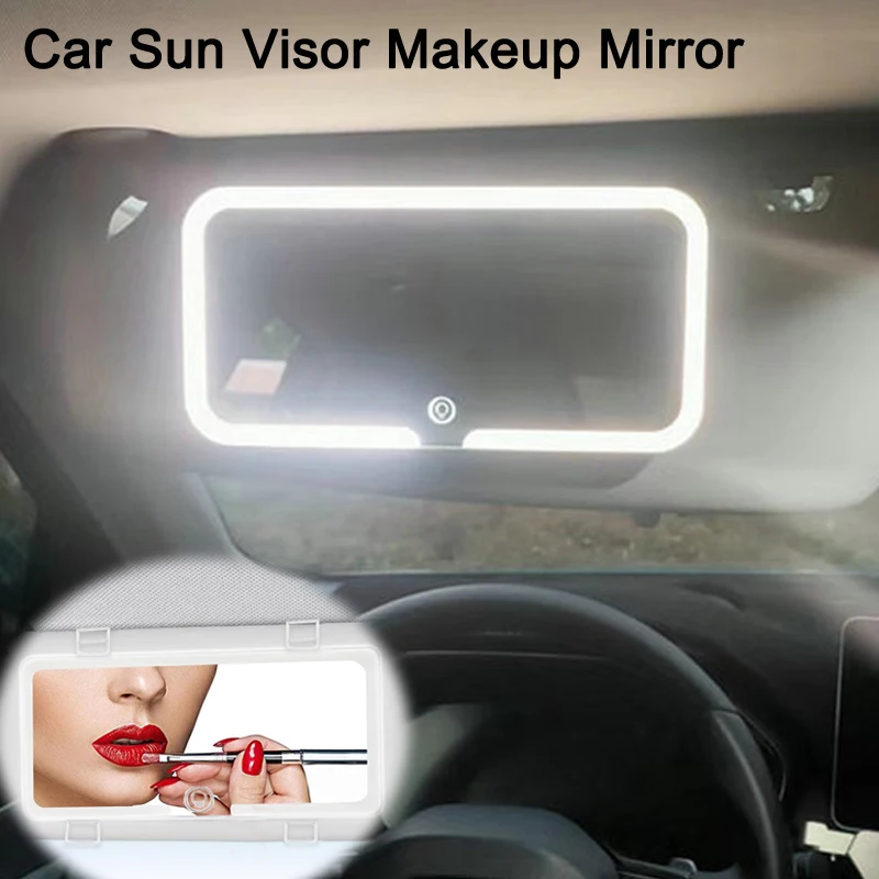 Car LED Makeup Mirror 3-Color Adjustment Sun Visor Plate Interior Rear Mirror Dimmable Touchscreen Auto Vanity Mirror